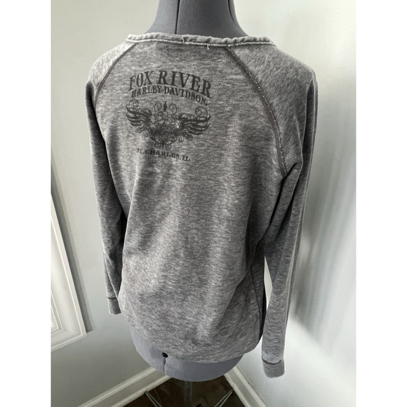 Harley-Davidson Fox River St. Charles IL Sz large Gray Split Neck Sweatshirt - Picture 14 of 16